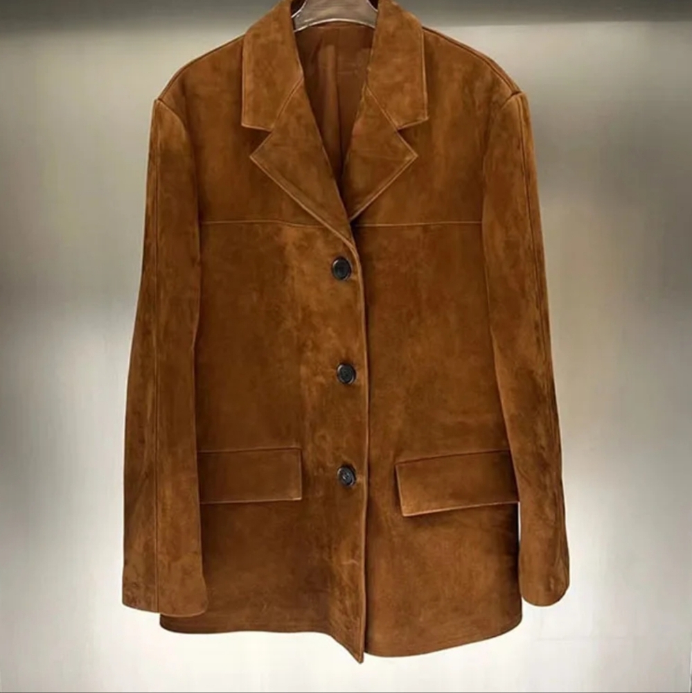 Vintage Brown Kid Suede Jacket for Women(kid suede sheepskin) - Picture 2 of 7